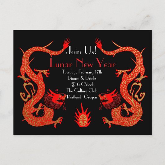 ヴィンテージドラゴンホリデイレッド&金ゴールド ポストカード (正面)
