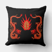ヴィンテージドラゴンホリデーレッド&ブラック クッション (正面)
