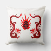 ヴィンテージドラゴンホリデーレッド&ブラック クッション (正面)