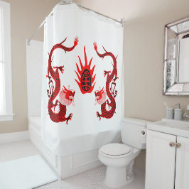 ヴィンテージドラゴンホリデーレッド&ブラック シャワーカーテン