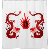 ヴィンテージドラゴンホリデーレッド&ブラック シャワーカーテン (正面)
