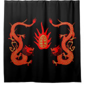 ヴィンテージドラゴンホリデーレッド&ブラック シャワーカーテン (正面)