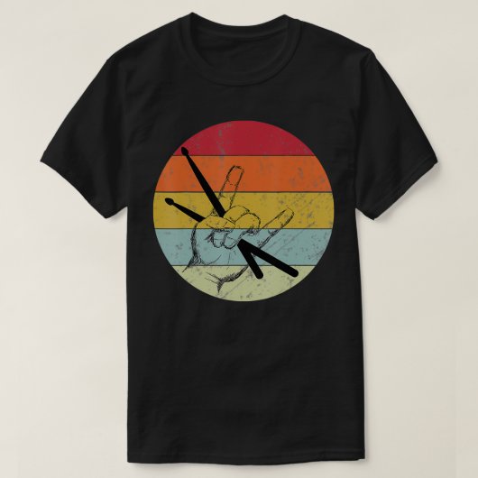 ヴィンテージドラマーばちロック&ハ転がンドホーン Tシャツ (デザイン正面)