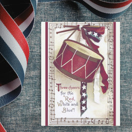 ヴィンテージドラムとアメリカ国旗の愛国的なリボン ポストカード