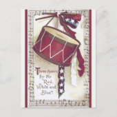 ヴィンテージドラムとアメリカ国旗の愛国的なリボン ポストカード (正面)