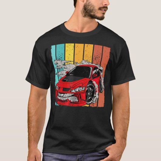 ヴィンテージドリフトカーレトロ漂流レーサー動機 Tシャツ (正面)
