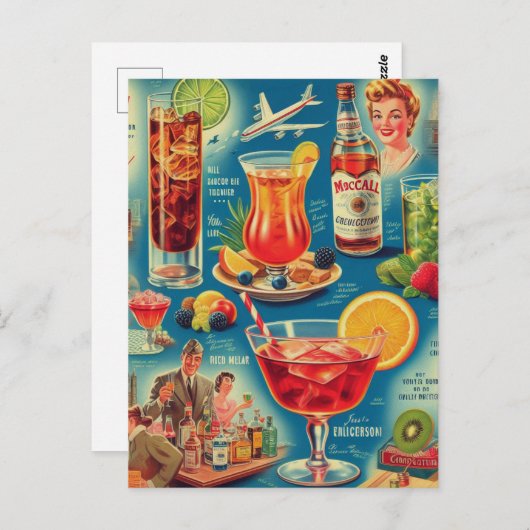 ヴィンテージドリンクのカクテルイラストレーション ポストカード (正面/裏面)