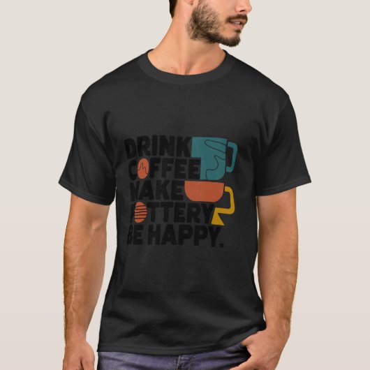 ヴィンテージドリンクコーヒー陶器幸せな男性Cer Tシャツ (正面)
