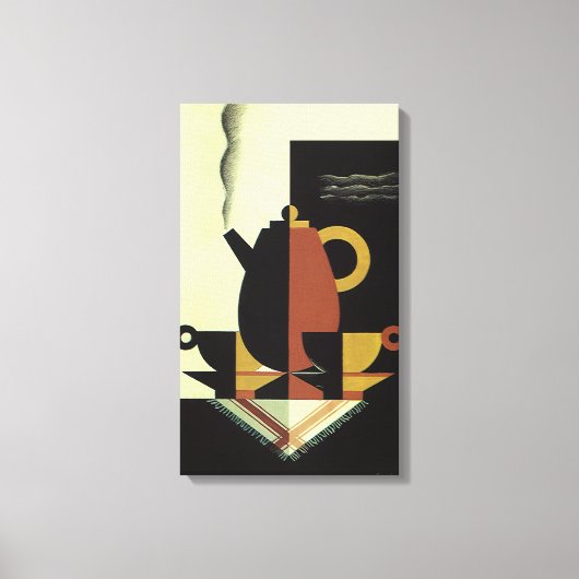 ヴィンテージドリンクドリンクカップ付きコーヒーポット キャンバスプリント (正面)