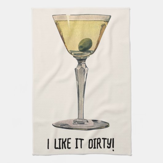ヴィンテージドリンク飲料、マルティーニオリーブカクテル キッチンタオル (縦)