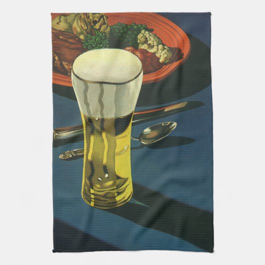 ヴィンテージドリンク、ビール、ディナー キッチンタオル (縦)
