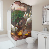 ヴィンテージドレイク（白アヒルと黄色アヒル） シャワーカーテン (インサイチュ)