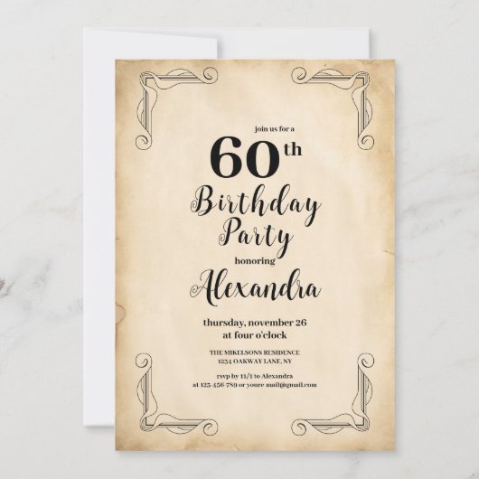 ヴィンテージドレエレガントス60thサプライズ誕生日パーティー 招待状 (裏面)