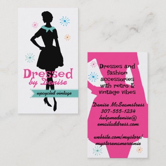 ヴィンテージドレスパターンシルエット裁縫服 名刺 (正面/裏面)