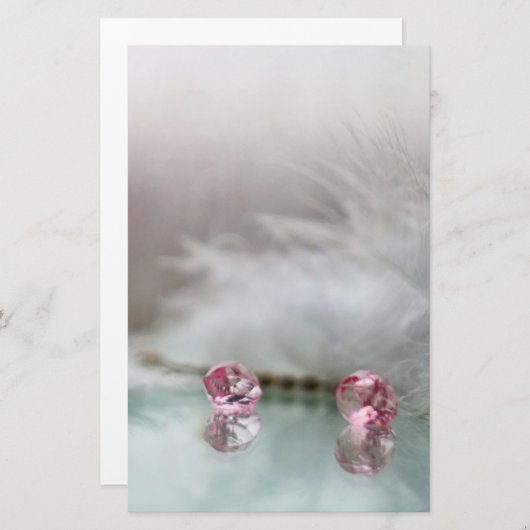 ヴィンテージドレッシングテーブル宝石の羽毛ティール（緑がかった色）ピンク 便箋 (正面/裏面)