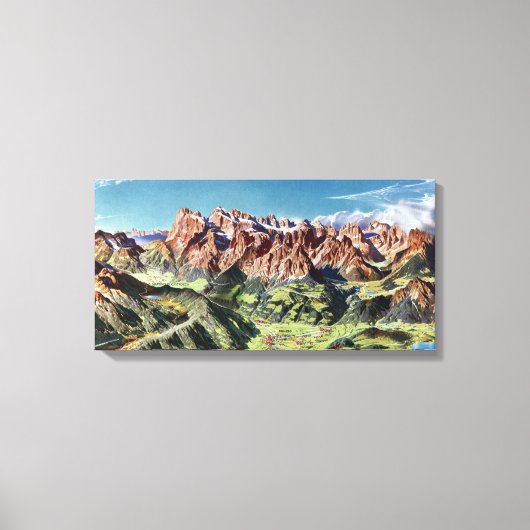 ヴィンテージドロミートイタリアレリーフ、 浮き彫りマップ キャンバスプリント (正面)