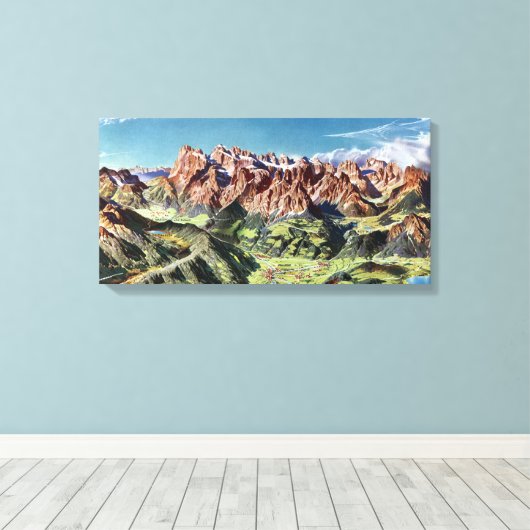 ヴィンテージドロミートイタリアレリーフ、 浮き彫りマップ キャンバスプリント (インサイチュ (ウッドフロア))