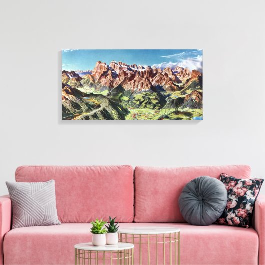 ヴィンテージドロミートイタリアレリーフ、 浮き彫りマップ キャンバスプリント (インサイチュ (リビング))