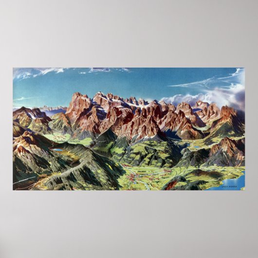 ヴィンテージドロミートイタリアレリーフ、 浮き彫りマップ ポスター (正面)