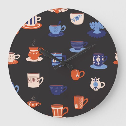 ヴィンテージドードルカップシームレス背景 ラージ壁時計 (正面)