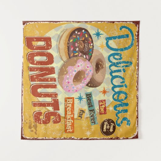 ヴィンテージドーナツ金属標識。ヴィンテージ、標識、ドーナツ、p タペストリー (正面(横))