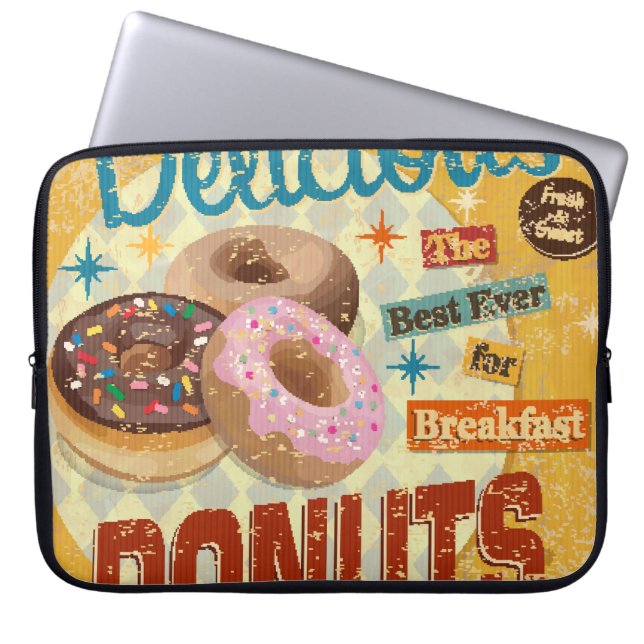 ヴィンテージドーナツ金属標識。ヴィンテージ、標識、ドーナツ、p ラップトップスリーブ (正面)