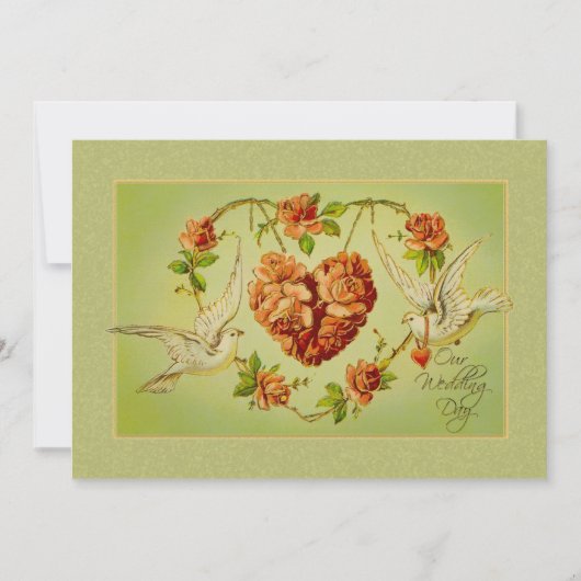 ヴィンテージドーブバラハート結婚式招待状夏 招待状 (正面)