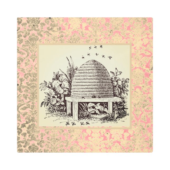 ヴィンテージドームビーハイブアンドダマスク メタルプリント (正面)