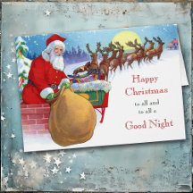 ヴィンテージナイトウィズクリスマスサンタホリデーカード