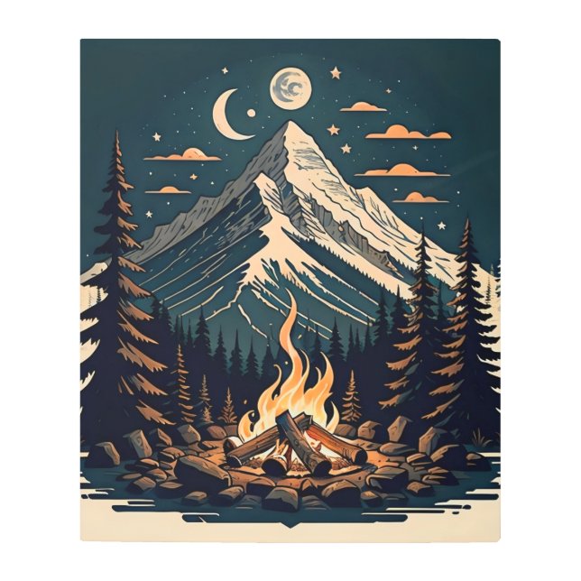 ヴィンテージナイトキャンプ メタルプリント (正面)