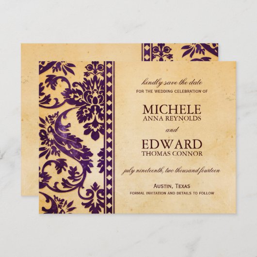 ヴィンテージナスのダマスクレース日付を保存 セーブザデート (正面/裏面)