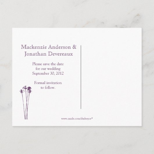 ヴィンテージナス紫のメイソンジャール日付を保存 案内ポストカード (裏面)