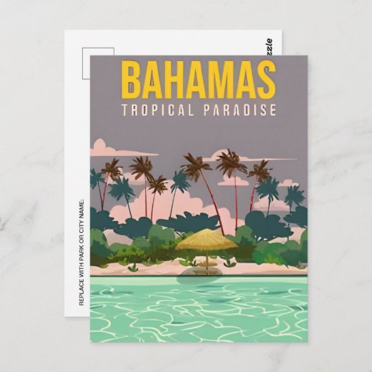 ヴィンテージナッサバハマ熱帯島休暇 ポストカード (正面/裏面)