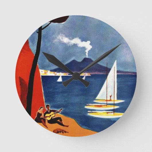 ヴィンテージナポリトラベルラブロマンス ラウンド壁時計 (正面)