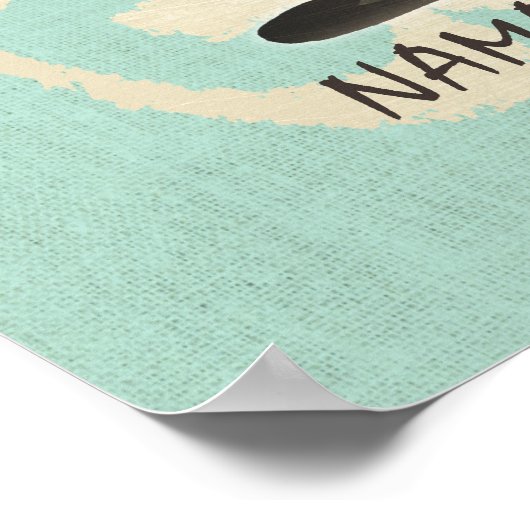 ヴィンテージナマステ金ゴールドオムサイングリーンリネンヨガ ポスター (角)