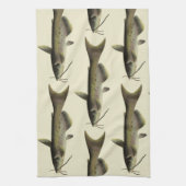 ヴィンテージナマズ魚釣りマリンライフリバーフィッシュ キッチンタオル (縦)