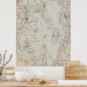 ヴィンテージナラガンセット湾の地図(1888) ポスター (キッチン)