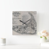 ヴィンテージナンタケットの地図 スクエア壁時計 (ホーム)