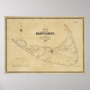 ヴィンテージナンタケットの地図（1838年） ポスター