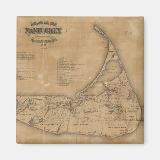 ヴィンテージナンタケットの地図（1869年） マグネット (正面)