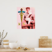 ヴィンテージナースとゴールドのカドゥケウスNRエンブレム ポスター (キッチン)