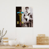 ヴィンテージナースとゴールドのカドゥケウスNRエンブレム ポスター (キッチン)