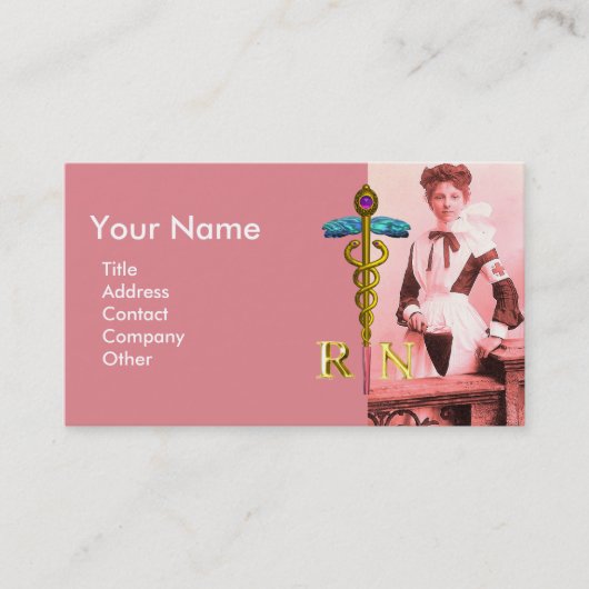 ヴィンテージナースと金ゴールドカドゥセウスNRエンブレム 名刺 (正面)