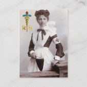 ヴィンテージナースと金ゴールドカドゥセウスNRエンブレム 名刺 (裏面)