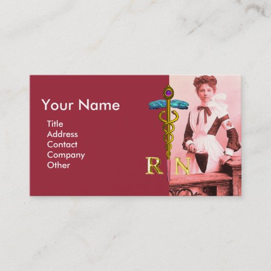 ヴィンテージナースと金ゴールドカドゥセウスNRエンブレム 名刺 (正面)