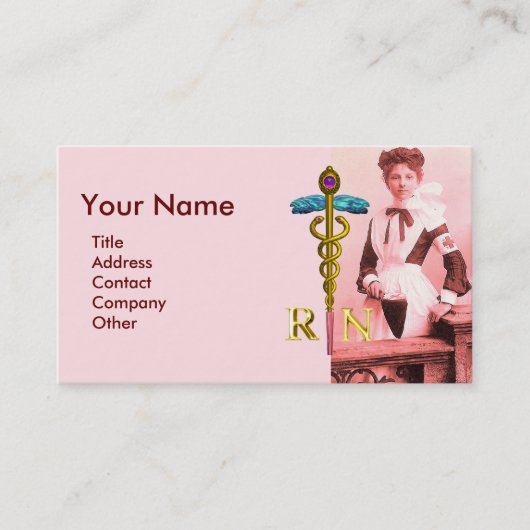 ヴィンテージナースと金ゴールドカドゥセウスNRエンブレム 名刺 (正面)