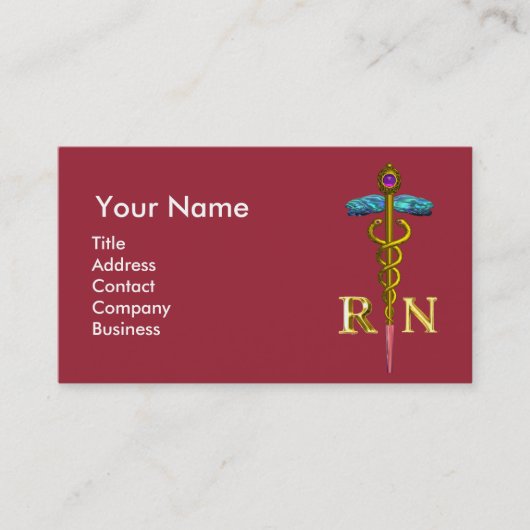 ヴィンテージナースと金ゴールドカドゥセウスNRエンブレム 名刺 (正面)
