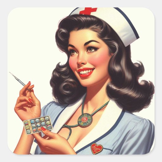 ヴィンテージナースイラストレーション スクエアシール (正面)