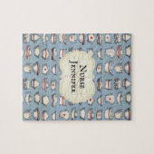 ヴィンテージナースキャップの青モノグラム名 ジグソーパズル (横)