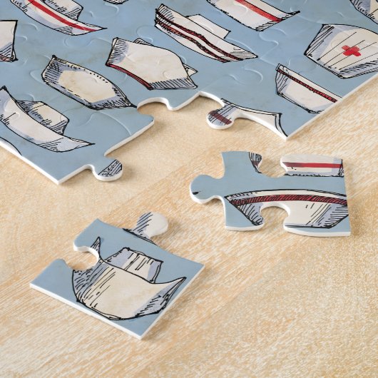 ヴィンテージナースキャップの青モノグラム名 ジグソーパズル (側面)